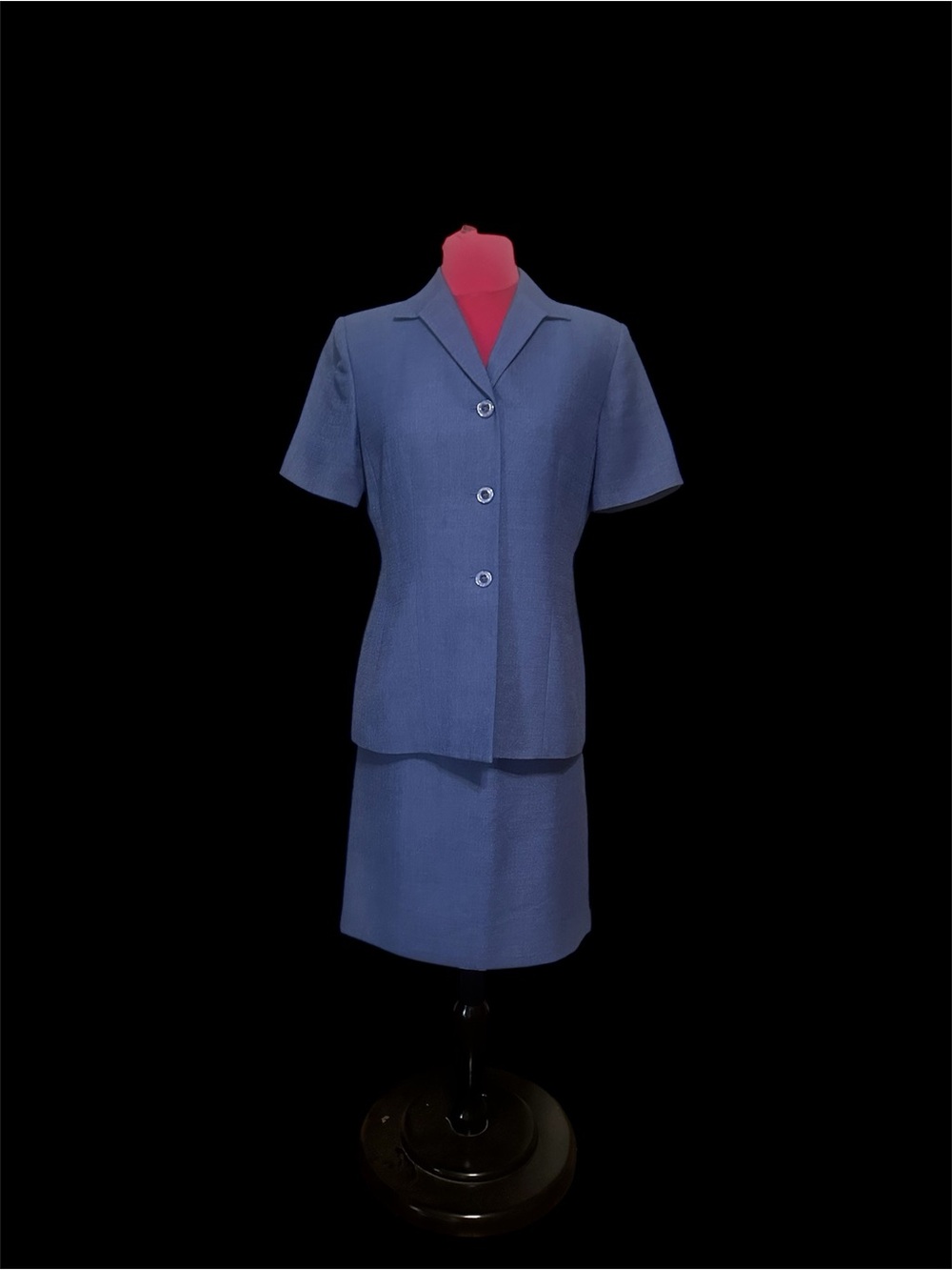 Le Suit Structured Short-Sleeve Blue Skirt Set